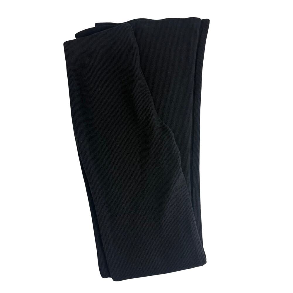 Forever 21 Womens High Rise Rib Knit Pull-On Flare Trousers Black Pants Small
